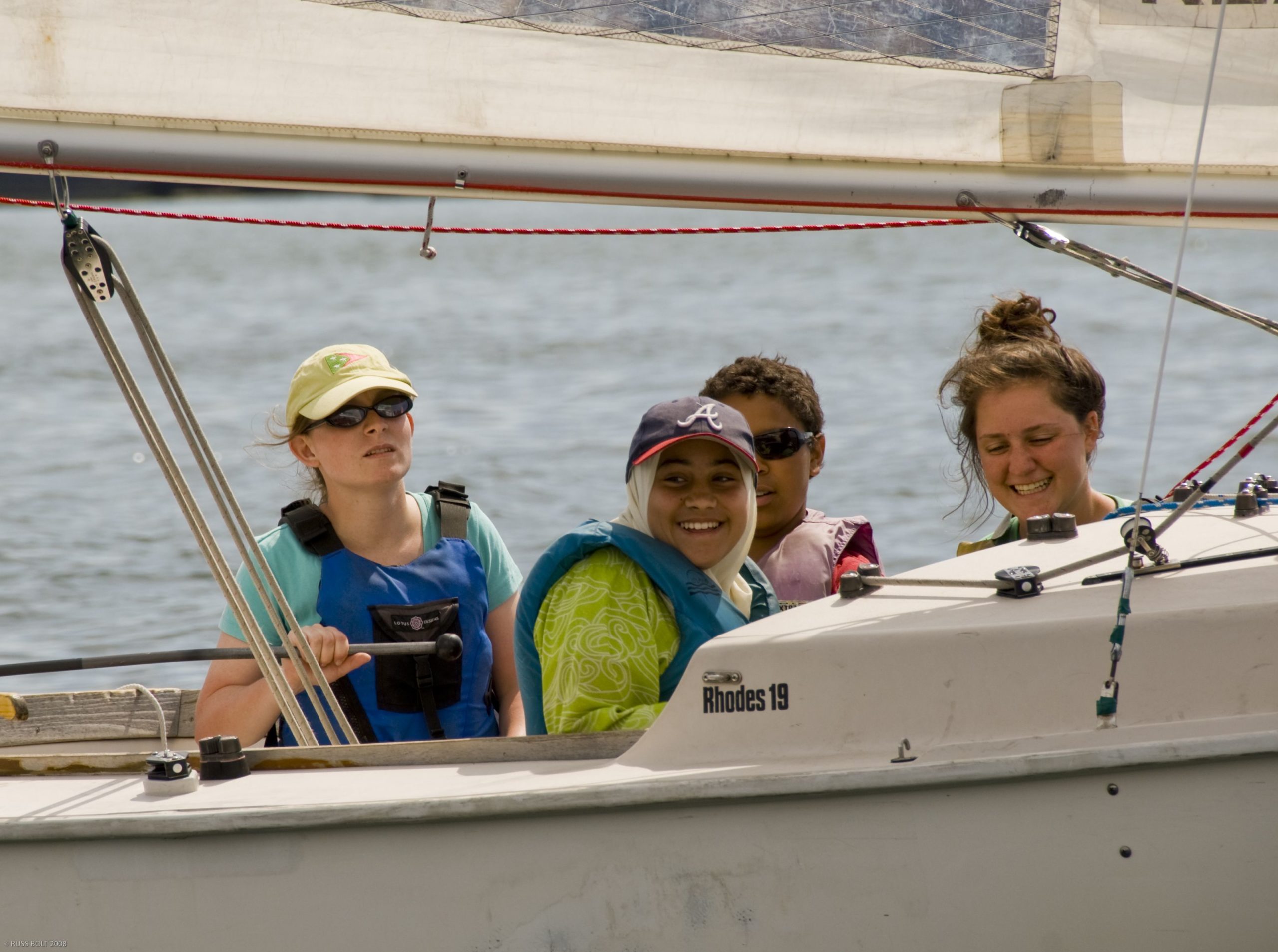 Girls sailing a Rhodes 19